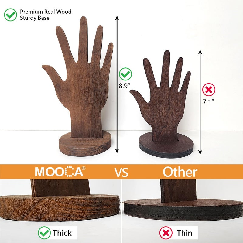 MOOCA 6 Pcs Real Wooden Hand Form Jewelry Display Set, 2 Way Design for Wall Hanging or Standalone Mannequin Finger Hand Display, Premium Real Wood Sturdy Base, Wash White Color - Image 3